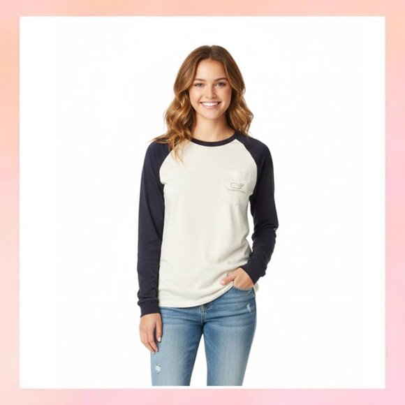 Vineyard Vines Tops - Vineyard Vines XL Raglan Baseball Tee Long Sleeve Whale Pocket Shirt